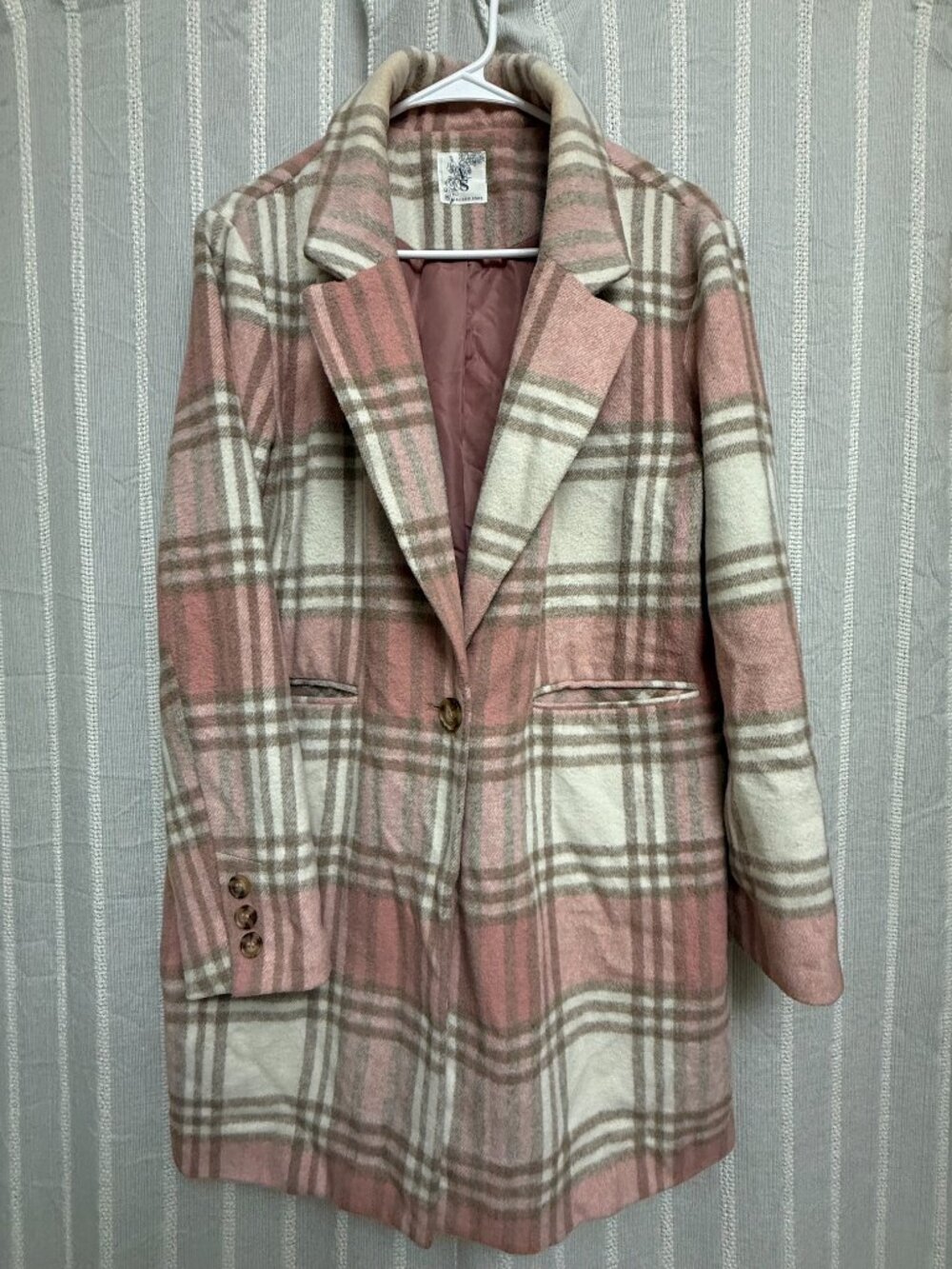 Altar'd State Pink Plaid Peacoat